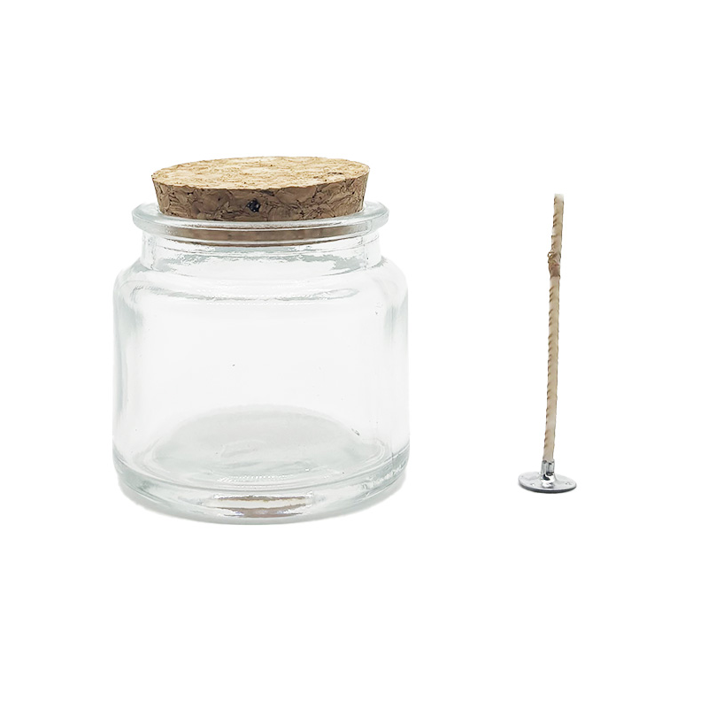 Recipient pentru lumanare din sticla transparenta 100 ml, fitil si capac pluta