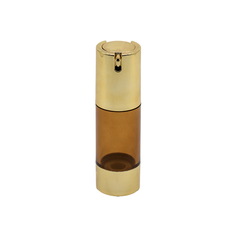 Recipient sticla maro, dispenser airless, 30 ml si pompa aurie