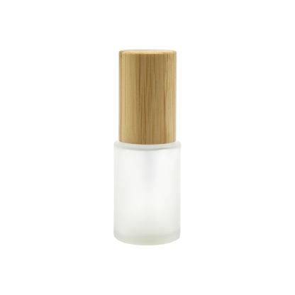 Recipient sticla mata 30 ml si pompa alba, capac bambus