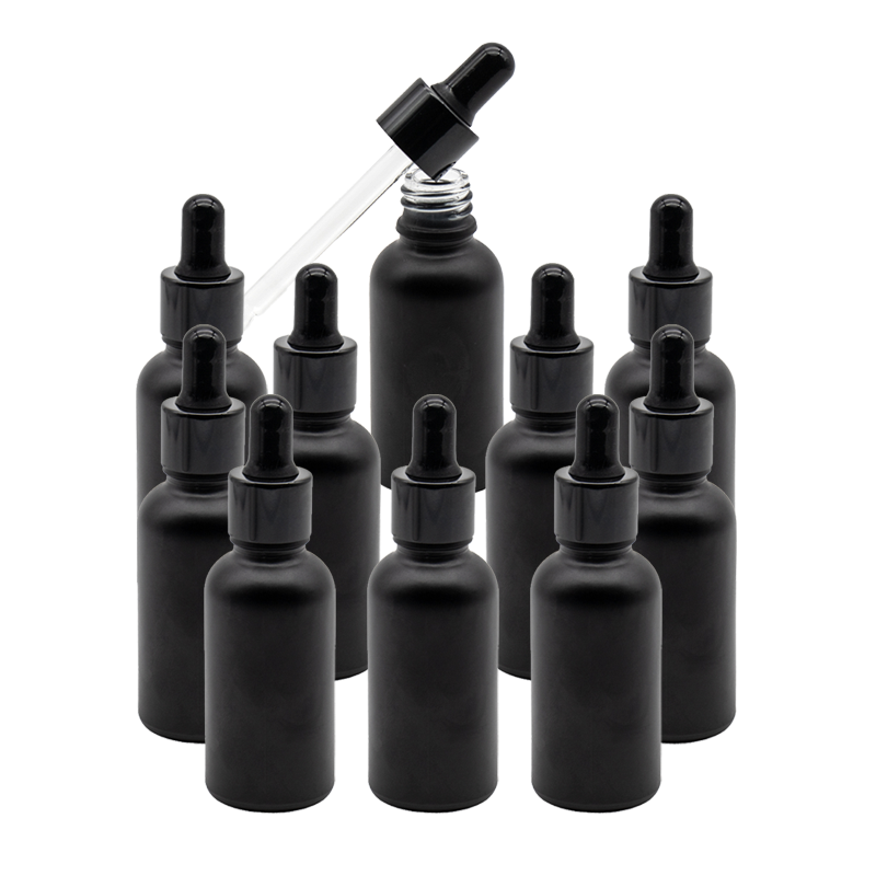 Recipient sticla neagra 30 ml si pipeta, cauciuc negru