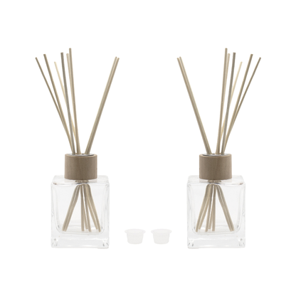 Flacon pentru odorizant din sticla transparenta 150 ml, capac, guler lemn si betisoare