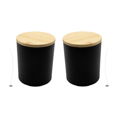 Recipient pentru lumanare din sticla neagra mata 200 ml, fitil si capac bambus