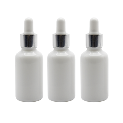 Recipient sticla alba 30 ml si pipeta, cauciuc alb, guler argintiu