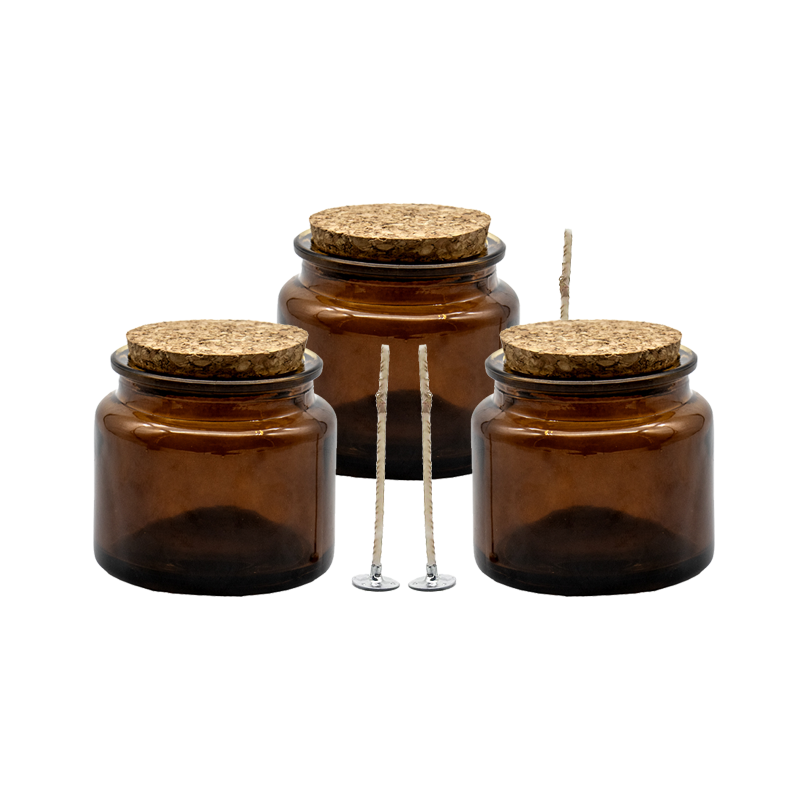 Recipient pentru lumanare din sticla maro 100 ml, fitil si capac pluta