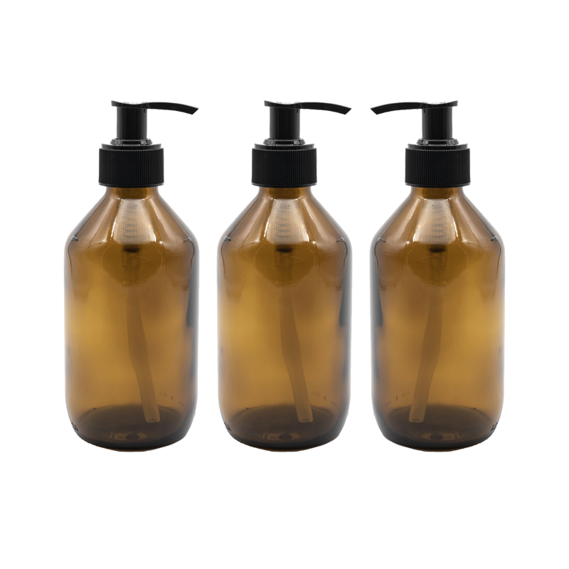 Recipiente sticla maro 250 ml si pompa neagra