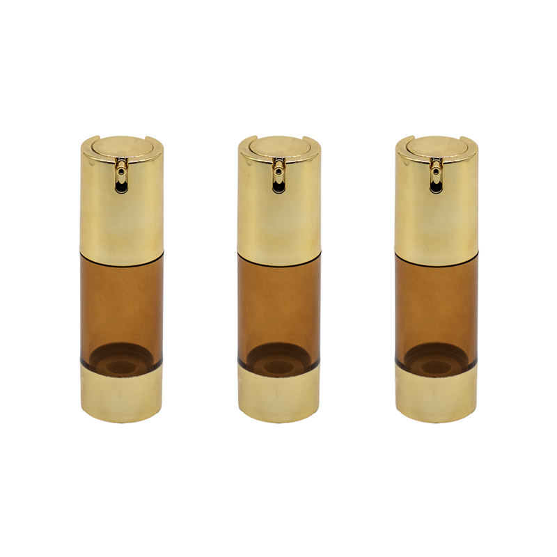 Recipient sticla maro, dispenser airless, 30 ml si pompa aurie