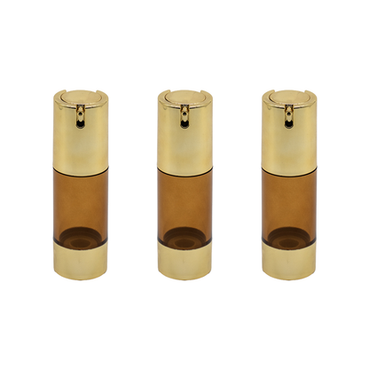 Recipient sticla maro, dispenser airless, 30 ml si pompa aurie