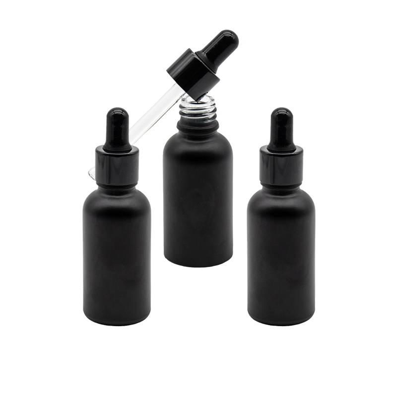 Recipient sticla neagra 30 ml si pipeta, cauciuc negru