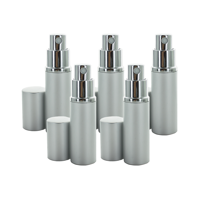 Recipient flacon parfum sprayer cu capac, 10 ml, metal argintiu