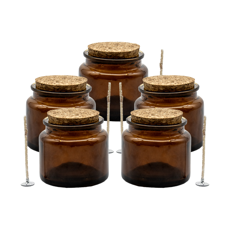 Recipient pentru lumanare din sticla maro 100 ml, fitil si capac pluta