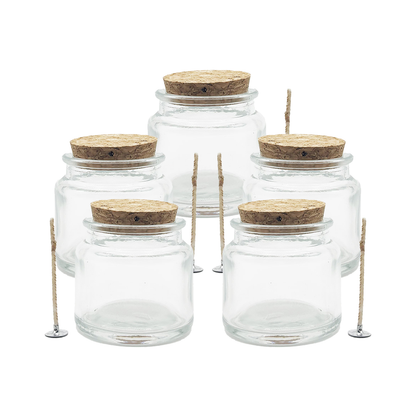 Recipient pentru lumanare din sticla transparenta 100 ml, fitil si capac pluta