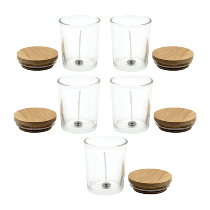 Recipient pentru lumanare din sticla transparenta 65 ml, fitil si capac bambus