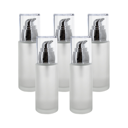 Recipient sticla mata 50 ml si pompa argintie, capac transparent