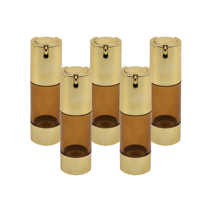 Recipient sticla maro, dispenser airless, 30 ml si pompa aurie